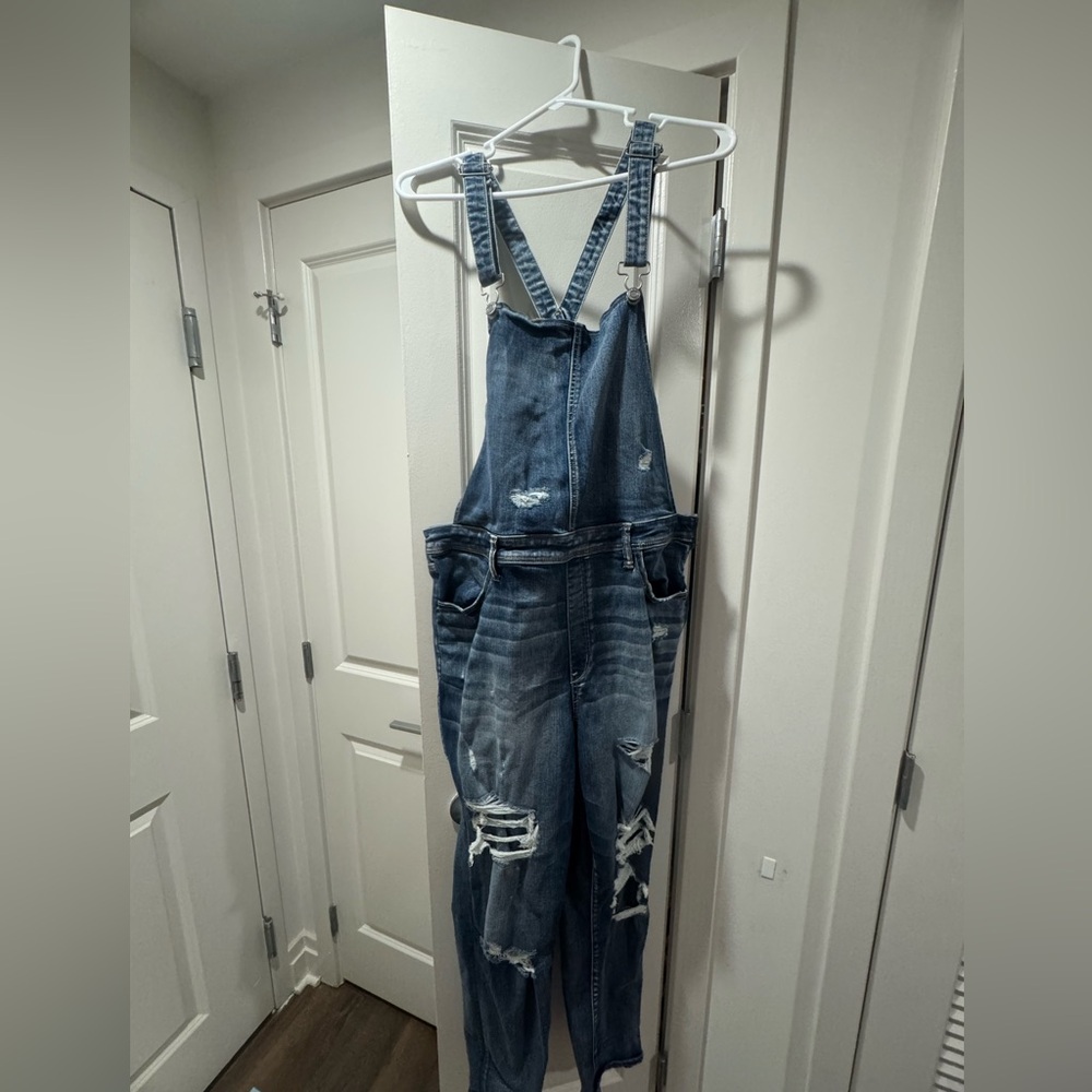 American Eagle Distressed Denim Jegging Overalls